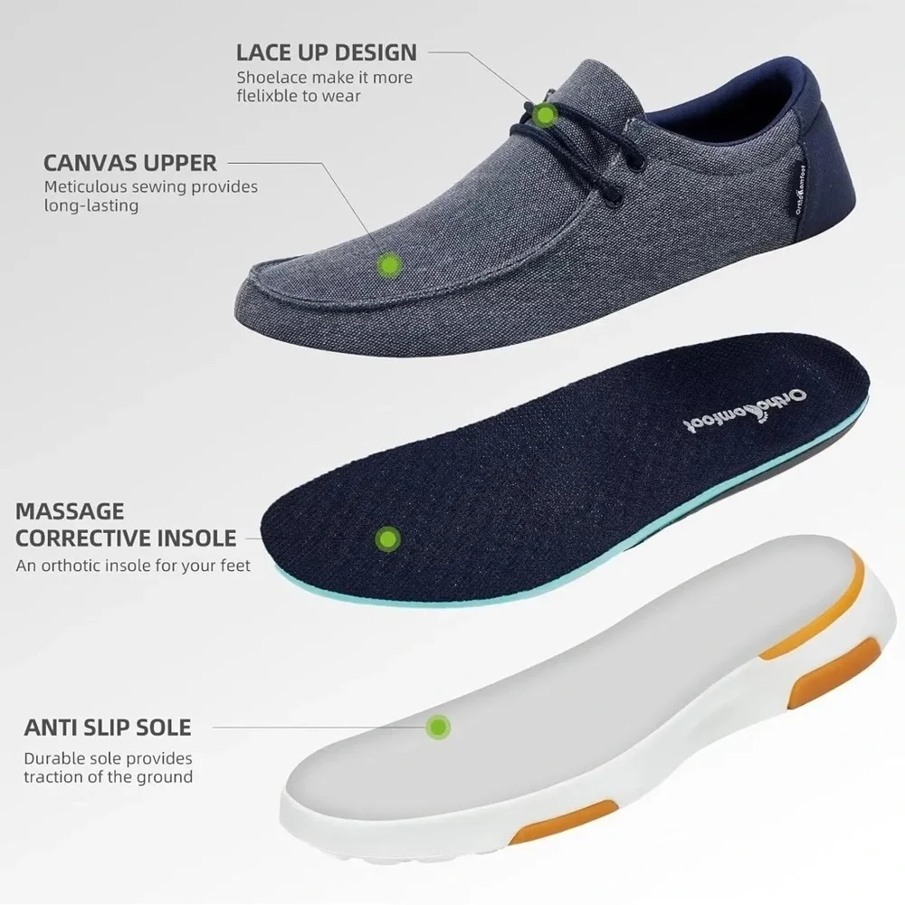 OrthoComfoot Mens Orthopedic Arch Support Walking Slip On Loafers, Navy, 10, NWT